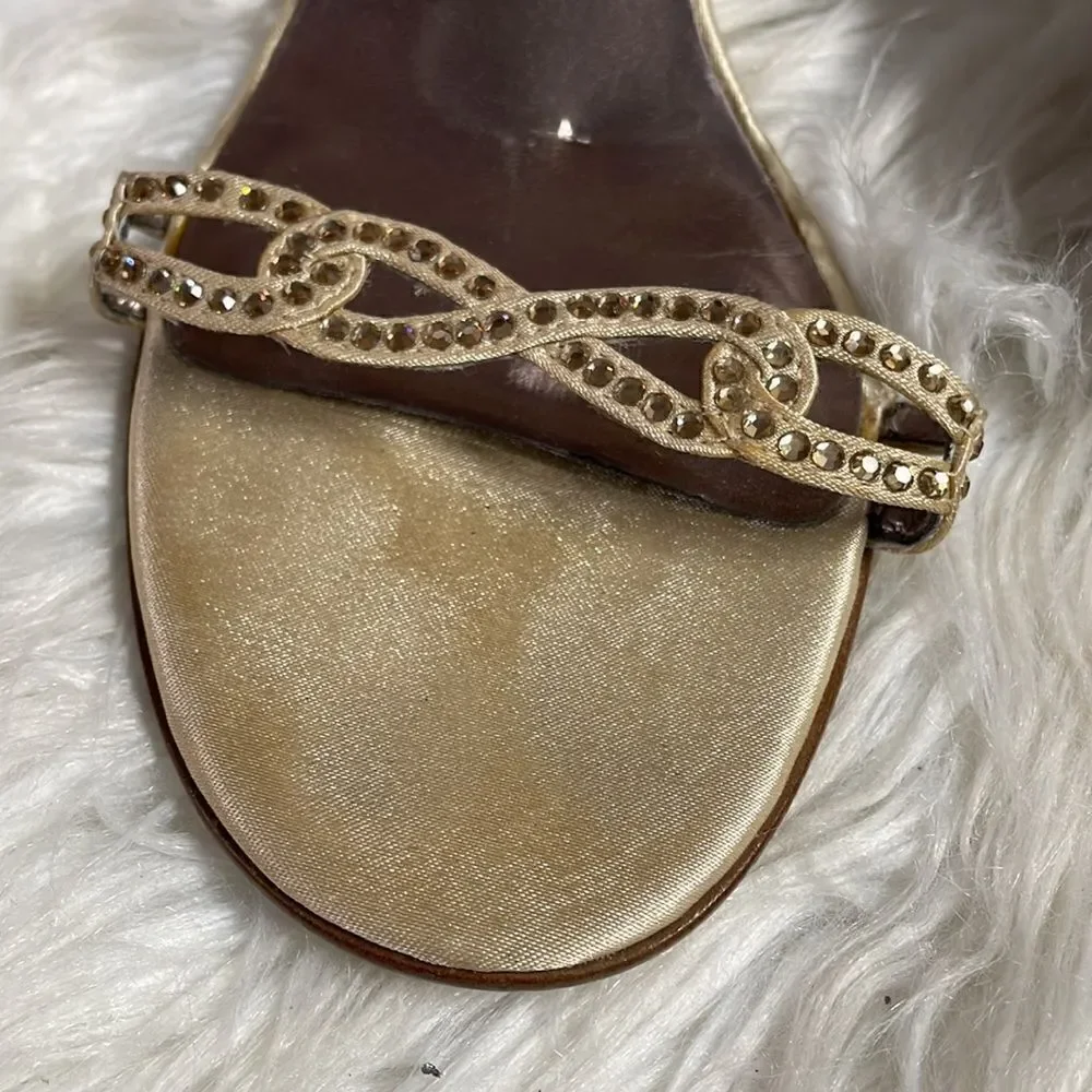 BP Ladies Dress Low Heel Dress Shoes, Size 6 1/2M, Goldtone with Rhinestones